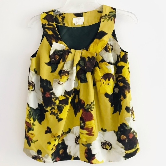 Kate Spade | Bette Silk Floral Top Womens XS Extra Small Yellow Bow Sleeve - Picture 2 of 12